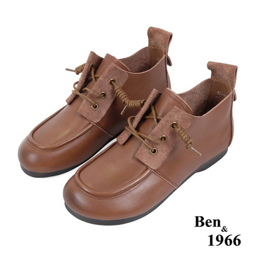 Ben&1966高級頭層牛皮文青感圓頭踝靴-咖啡(238161)