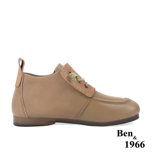 Ben&1966高級頭層牛皮文青感圓頭踝靴-卡其(238162)