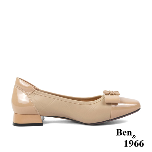 Ben&1966高級頭層牛皮方頭簡約低跟鞋-奶茶杏(238022)