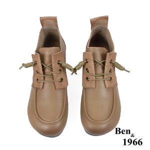 Ben&1966高級頭層牛皮文青感圓頭踝靴-卡其(238162)
