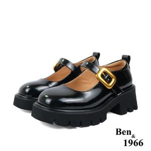 Ben&1966高級頭層牛皮個性厚底瑪麗珍鞋-黑(238091)