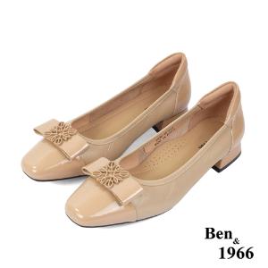 Ben&1966高級頭層牛皮方頭簡約低跟鞋-奶茶杏(238022)
