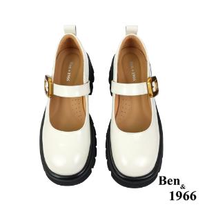 Ben&1966高級頭層牛皮個性厚底瑪麗珍鞋-米白(238092)