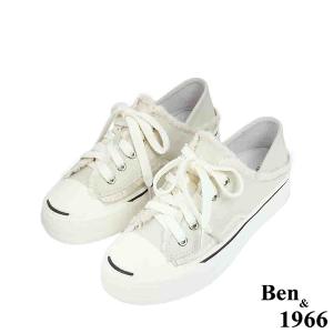 Ben&1966高級絲綢羊皮可愛鬚鬚綁帶厚底休閒鞋-米白(238112)