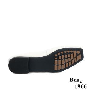 Ben&1966高級頭層牛皮方頭簡約撞色優雅包鞋-米白(238042)