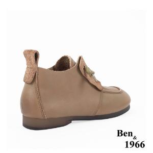 Ben&1966高級頭層牛皮文青感圓頭踝靴-卡其(238162)