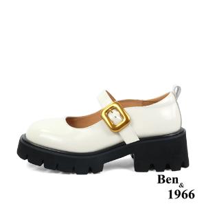 Ben&1966高級頭層牛皮個性厚底瑪麗珍鞋-米白(238092)