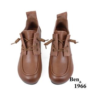 Ben&1966高級頭層牛皮文青感圓頭踝靴-咖啡(238161)