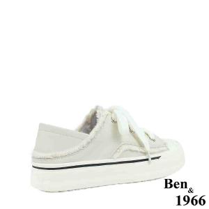 Ben&1966高級絲綢羊皮可愛鬚鬚綁帶厚底休閒鞋-米白(238112)