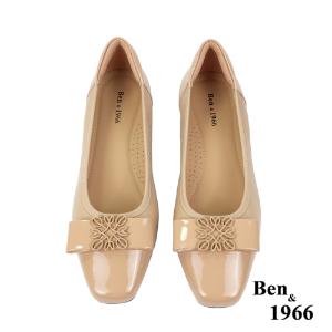 Ben&1966高級頭層牛皮方頭簡約低跟鞋-奶茶杏(238022)