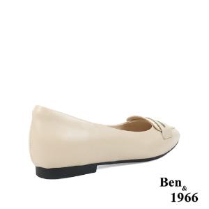 Ben&1966高級頭層牛皮尖頭質感編織包鞋-奶茶杏(238072)