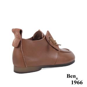 Ben&1966高級頭層牛皮文青感圓頭踝靴-咖啡(238161)