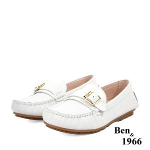Ben&1966高級頭層牛皮舒適橡膠底樂福鞋-白(238172)