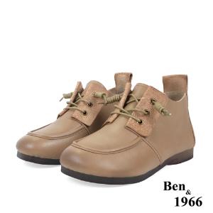 Ben&1966高級頭層牛皮文青感圓頭踝靴-卡其(238162)