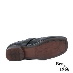 Ben&1966高級柔軟羊皮方頭舒適格紋低跟瑪莉珍鞋-黑(238031)