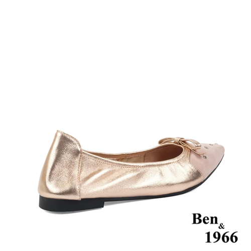 Ben&1966高級羊皮拼接金屬感優雅摺疊鞋-珊瑚粉(2380022)