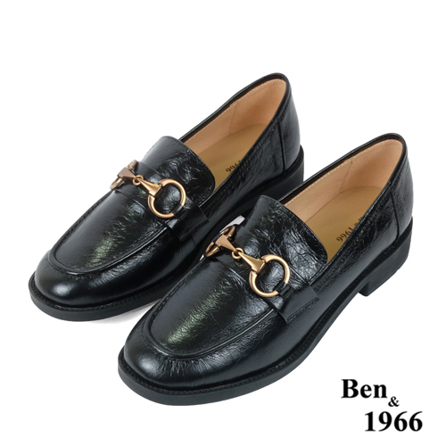 Ben&1966高級牛油皮馬銜扣中性復古樂福鞋-黑(238251)