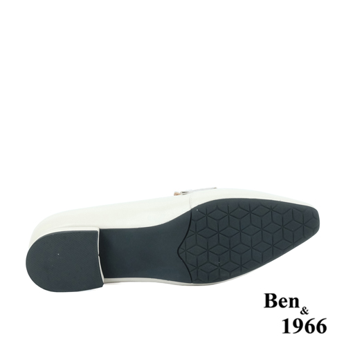 Ben&1966高級頭層牛皮尖頭低跟樂福鞋-米白(238272)