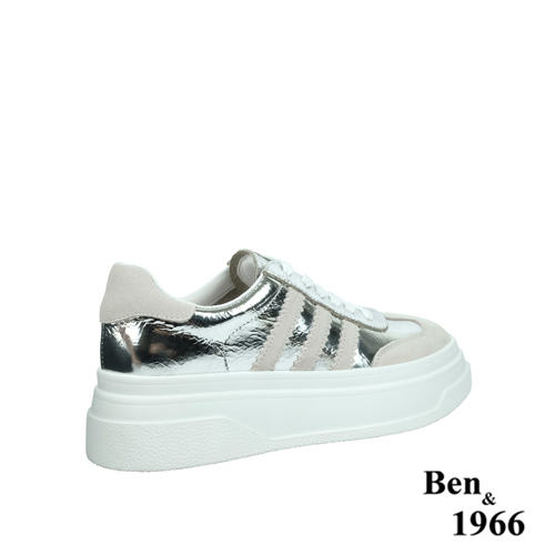 Ben&1966高級頭層牛皮閃亮時尚厚底休閒鞋-銀(238232)