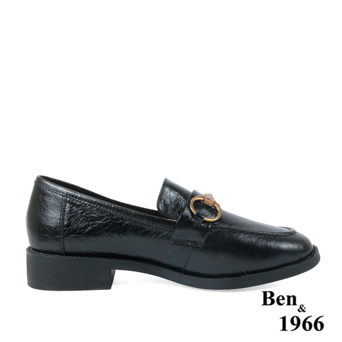 Ben&1966高級牛油皮馬銜扣中性復古樂福鞋-黑(238251)