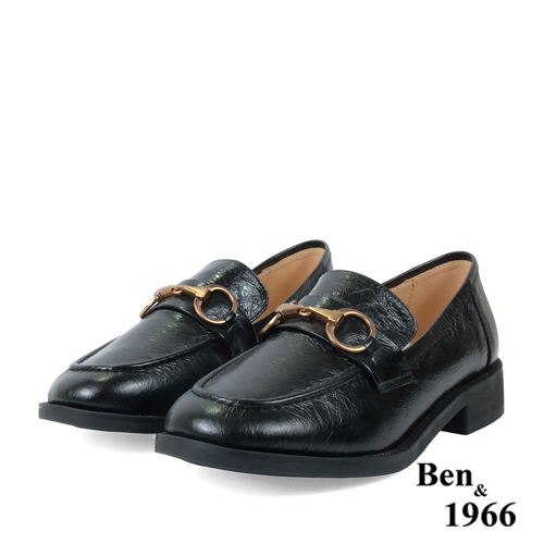 Ben&1966高級牛油皮馬銜扣中性復古樂福鞋-黑(238251)