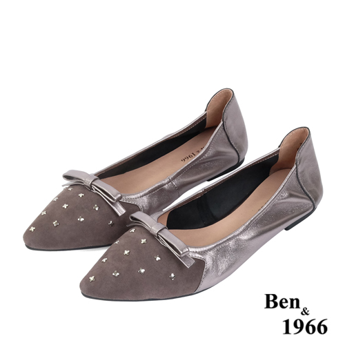 Ben&1966高級羊皮拼接金屬感優雅摺疊鞋-銀(2380021)