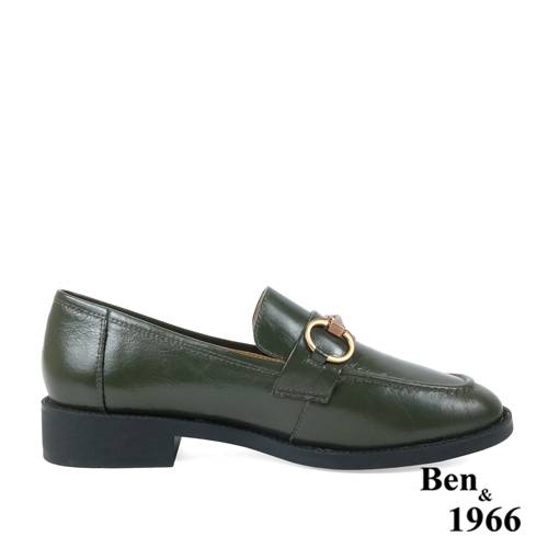 Ben&1966高級牛油皮馬銜扣中性復古樂福鞋-綠(238252)