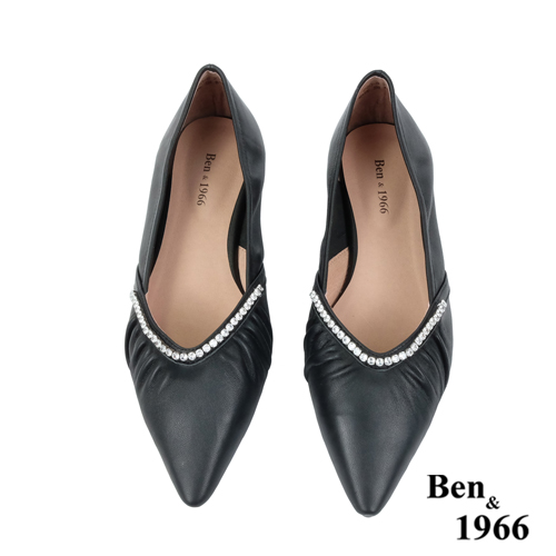 Ben&1966高級羊皮時尚水鑽摺疊鞋-黑(2380031)