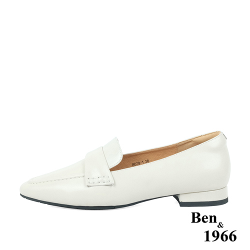 Ben&1966高級頭層牛皮尖頭低跟樂福鞋-米白(238272)