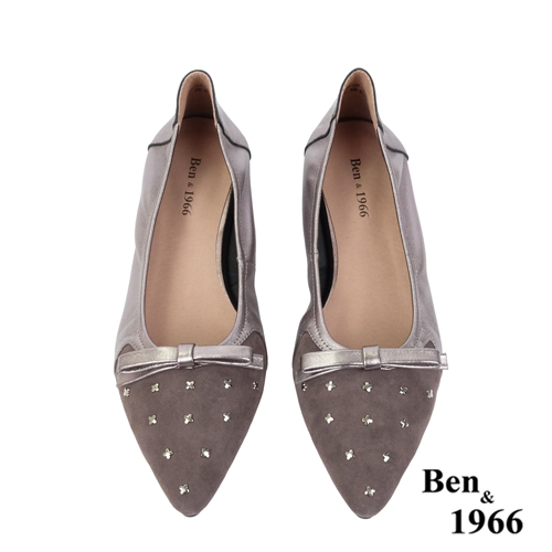 Ben&1966高級羊皮拼接金屬感優雅摺疊鞋-銀(2380021)