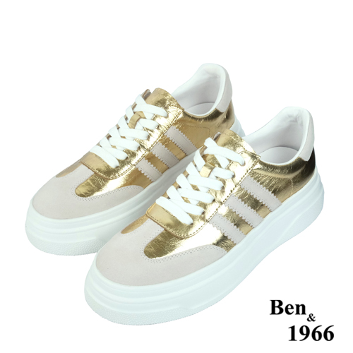 Ben&1966高級頭層牛皮閃亮時尚厚底休閒鞋-金(238231)
