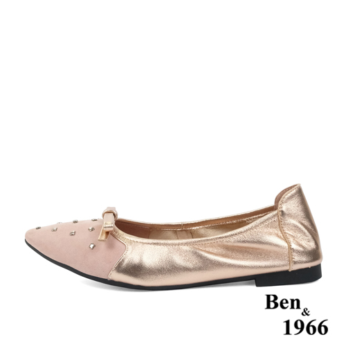 Ben&1966高級羊皮拼接金屬感優雅摺疊鞋-珊瑚粉(2380022)