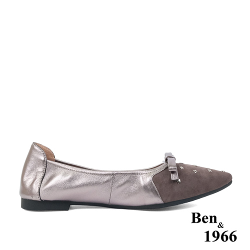 Ben&1966高級羊皮拼接金屬感優雅摺疊鞋-銀(2380021)