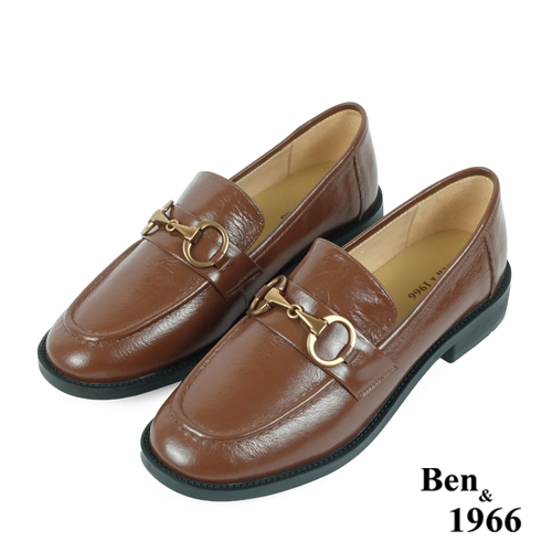 Ben&1966高級牛油皮馬銜扣中性復古樂福鞋-咖啡(238253)