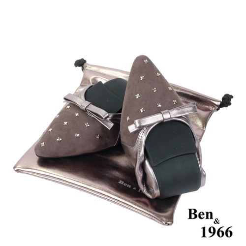 Ben&1966高級羊皮拼接金屬感優雅摺疊鞋-銀(2380021)