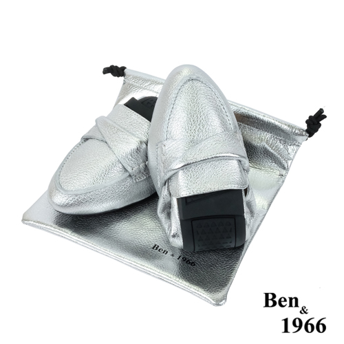 Ben&1966高級植鞣羊皮簡約舒適摺疊鞋-銀(2380013)