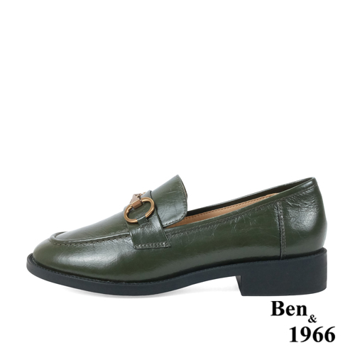 Ben&1966高級牛油皮馬銜扣中性復古樂福鞋-綠(238252)
