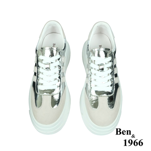 Ben&1966高級頭層牛皮閃亮時尚厚底休閒鞋-銀(238232)