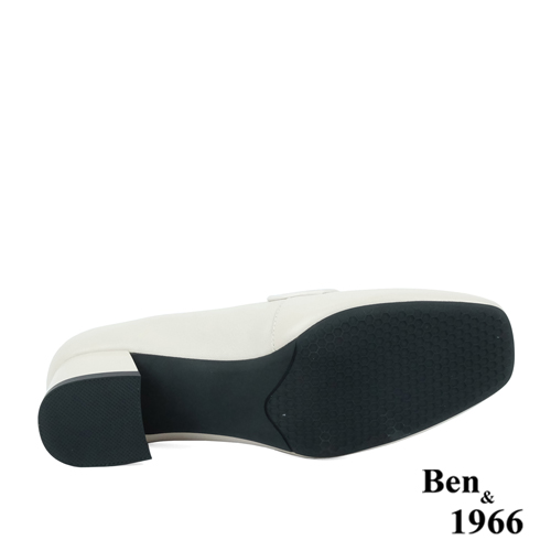 Ben&1966高級頭層牛皮氣質粗跟樂福鞋-米白(238282)