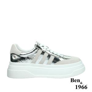 Ben&1966高級頭層牛皮閃亮時尚厚底休閒鞋-銀(238232)