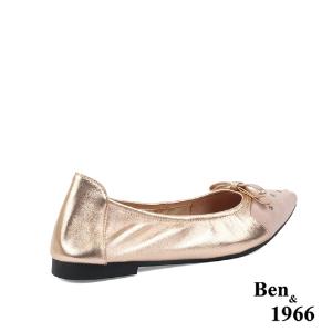 Ben&1966高級羊皮拼接金屬感優雅摺疊鞋-珊瑚粉(2380022)