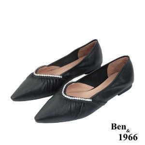 Ben&1966高級羊皮時尚水鑽摺疊鞋-黑(2380031)