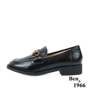 Ben&1966高級牛油皮馬銜扣中性復古樂福鞋-黑(238251)