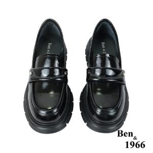 Ben&1966高級牛油皮學院風樂福鞋-黑(238211)