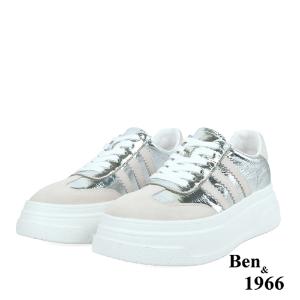 Ben&1966高級頭層牛皮閃亮時尚厚底休閒鞋-銀(238232)