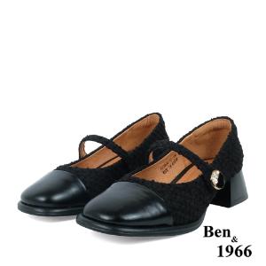 Ben&1966高級毛呢拼接牛皮氣質瑪莉珍鞋-黑(238221)