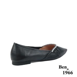 Ben&1966高級羊皮時尚水鑽摺疊鞋-黑(2380031)