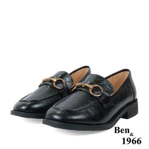 Ben&1966高級牛油皮馬銜扣中性復古樂福鞋-黑(238251)