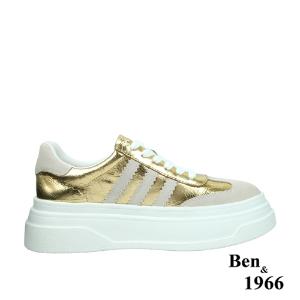Ben&1966高級頭層牛皮閃亮時尚厚底休閒鞋-金(238231)