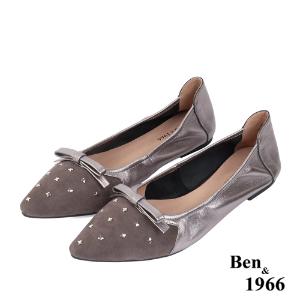 Ben&1966高級羊皮拼接金屬感優雅摺疊鞋-銀(2380021)